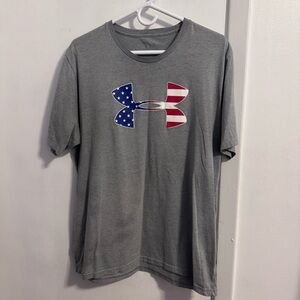 Under Armour Gray Tee with American Flag Logo